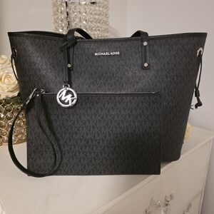 Michael Kors Charcoal Monogram Tote with Wristlet